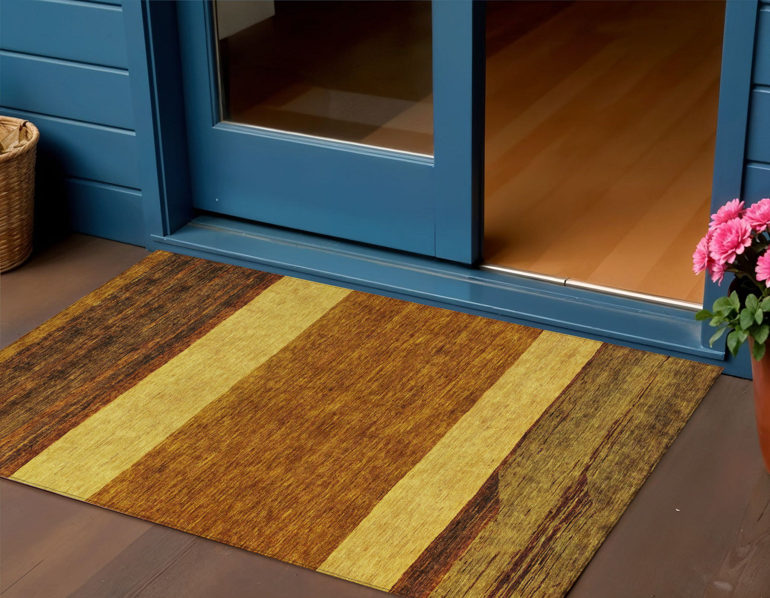 3 X 5 Terra Cotta Gold And Brown Abstract Washable Indoor Outdoor Area Rug