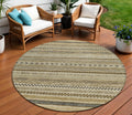 8 Chocolate And Taupe Round Striped Washable Indoor Outdoor Area Rug