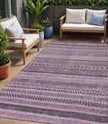 5 X 8 Plum And Lilac Striped Washable Indoor Outdoor Area Rug