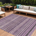 9 X 12 Plum And Lilac Striped Washable Indoor Outdoor Area Rug