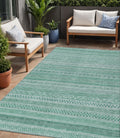 5 X 8 Turquoise And Aqua Striped Washable Indoor Outdoor Area Rug