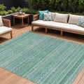 10 X 14 Turquoise And Aqua Striped Washable Indoor Outdoor Area Rug