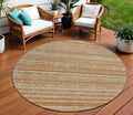8 Terra Cotta And Rust Round Striped Washable Indoor Outdoor Area Rug