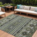 8 X 10 Fern Green Taupe And Ivory Tribal Washable Indoor Outdoor Area Rug