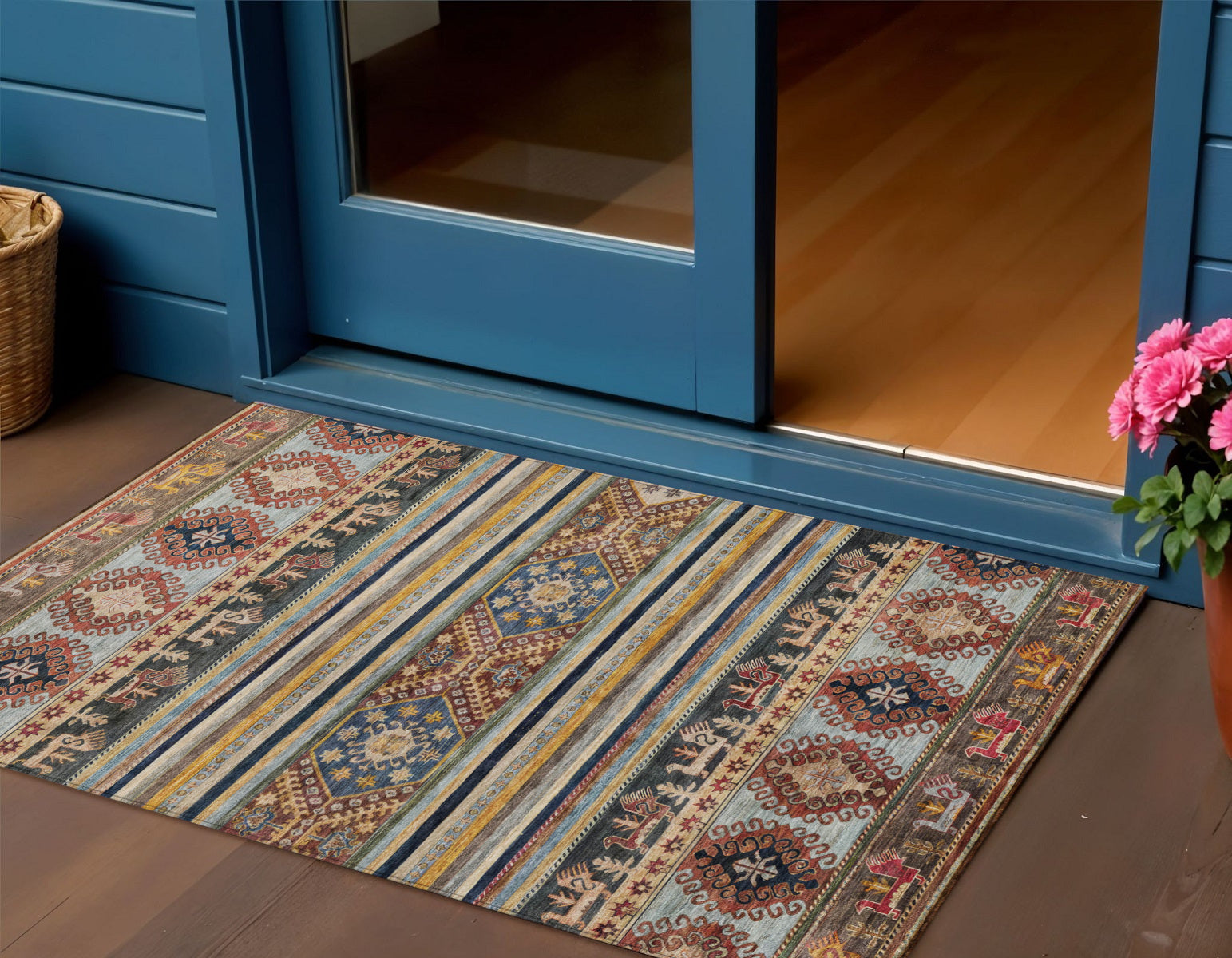 3 X 5 Rust Gray And Gold Tribal Washable Indoor Outdoor Area Rug