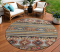 8 Rust Gray And Gold Round Tribal Washable Indoor Outdoor Area Rug