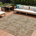 8 X 10 Beige And Copper Abstract Washable Indoor Outdoor Area Rug