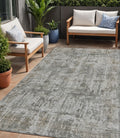 5 X 8 Pewter And Ivory Abstract Washable Indoor Outdoor Area Rug