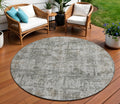8 Pewter And Ivory Round Abstract Washable Indoor Outdoor Area Rug