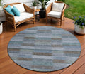 8 Blue Denim Blue And Brown Round Striped Washable Indoor Outdoor Area Rug