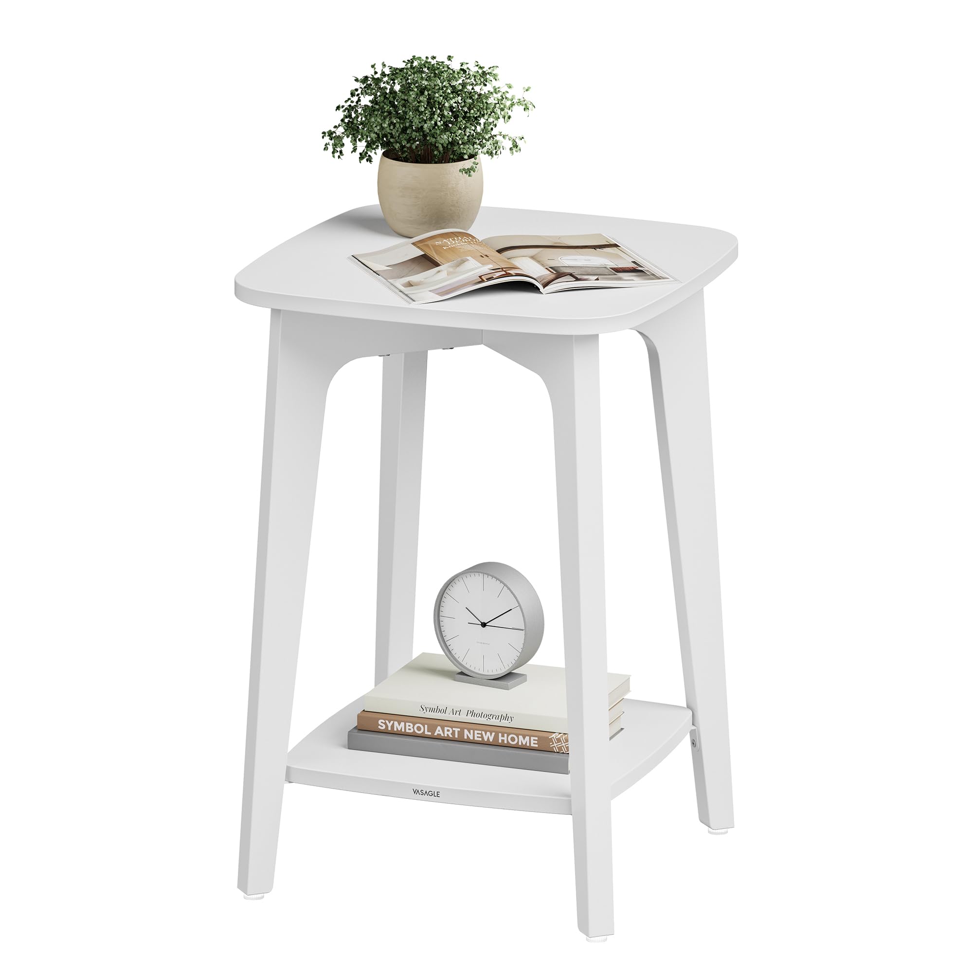 VASAGLE Side Table, Small Square End Table with Lower Shelf, Nightstand for Small Spaces, Living Room, Bedroom, Cloud White ULET