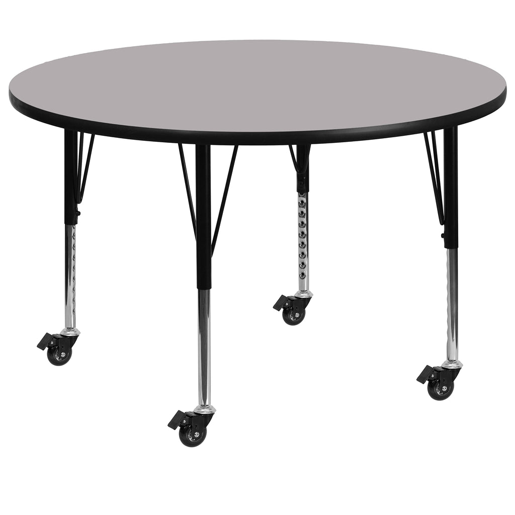Flash Furniture Wren Mobile 60'' Round Grey Thermal Laminate Activity Table - Height Adjustable Short Legs