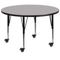 Flash Furniture Wren Mobile 60'' Round Grey Thermal Laminate Activity Table - Height Adjustable Short Legs