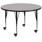 Flash Furniture Wren Mobile 60'' Round Grey Thermal Laminate Activity Table - Height Adjustable Short Legs
