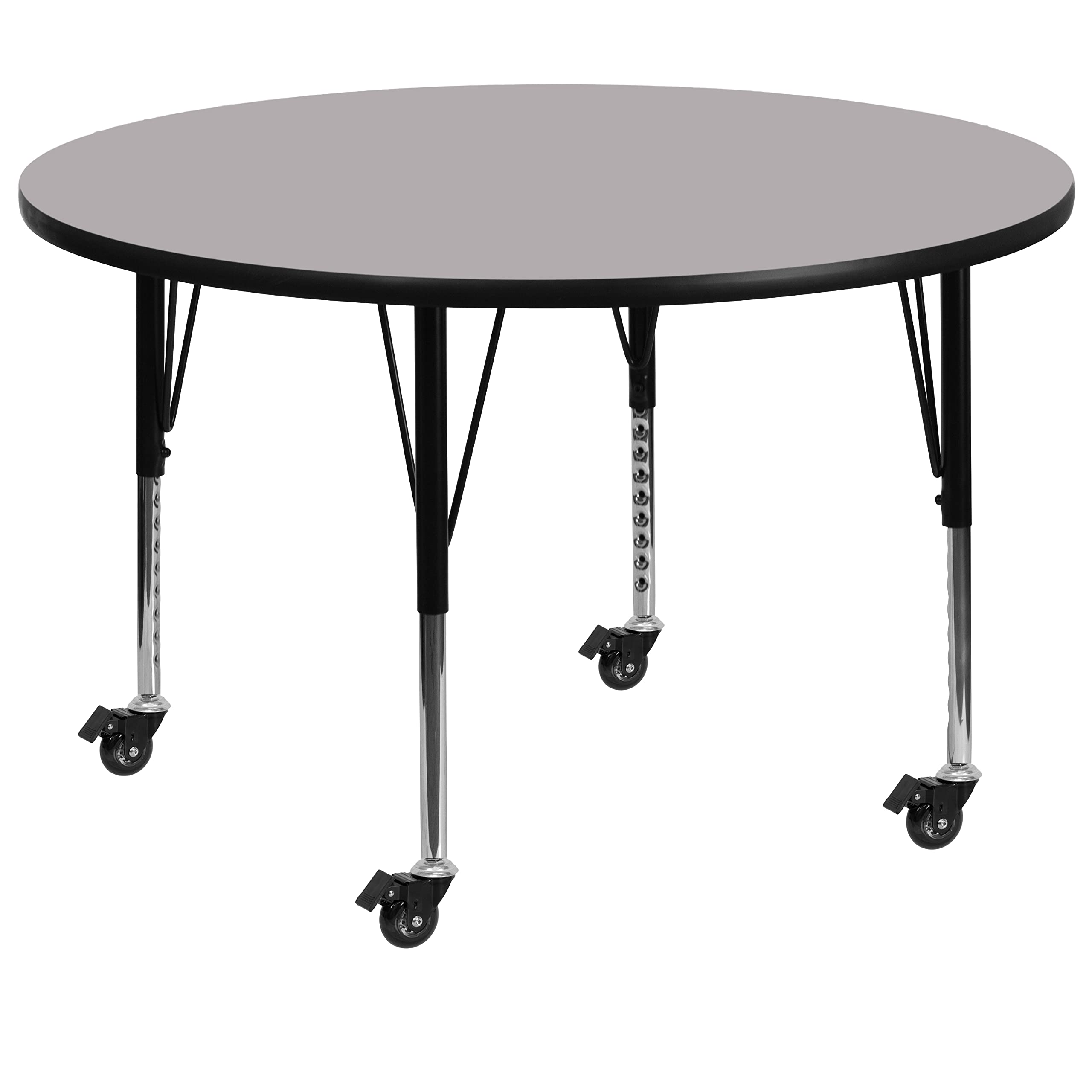 Flash Furniture Wren Mobile 60'' Round Grey Thermal Laminate Activity Table - Height Adjustable Short Legs