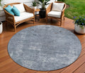 8 Blue And Gray Round Abstract Washable Indoor Outdoor Area Rug