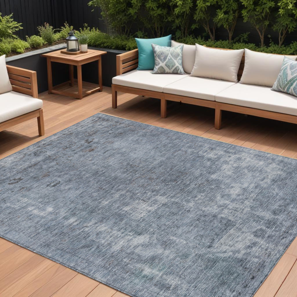 9 X 12 Blue And Gray Abstract Washable Indoor Outdoor Area Rug