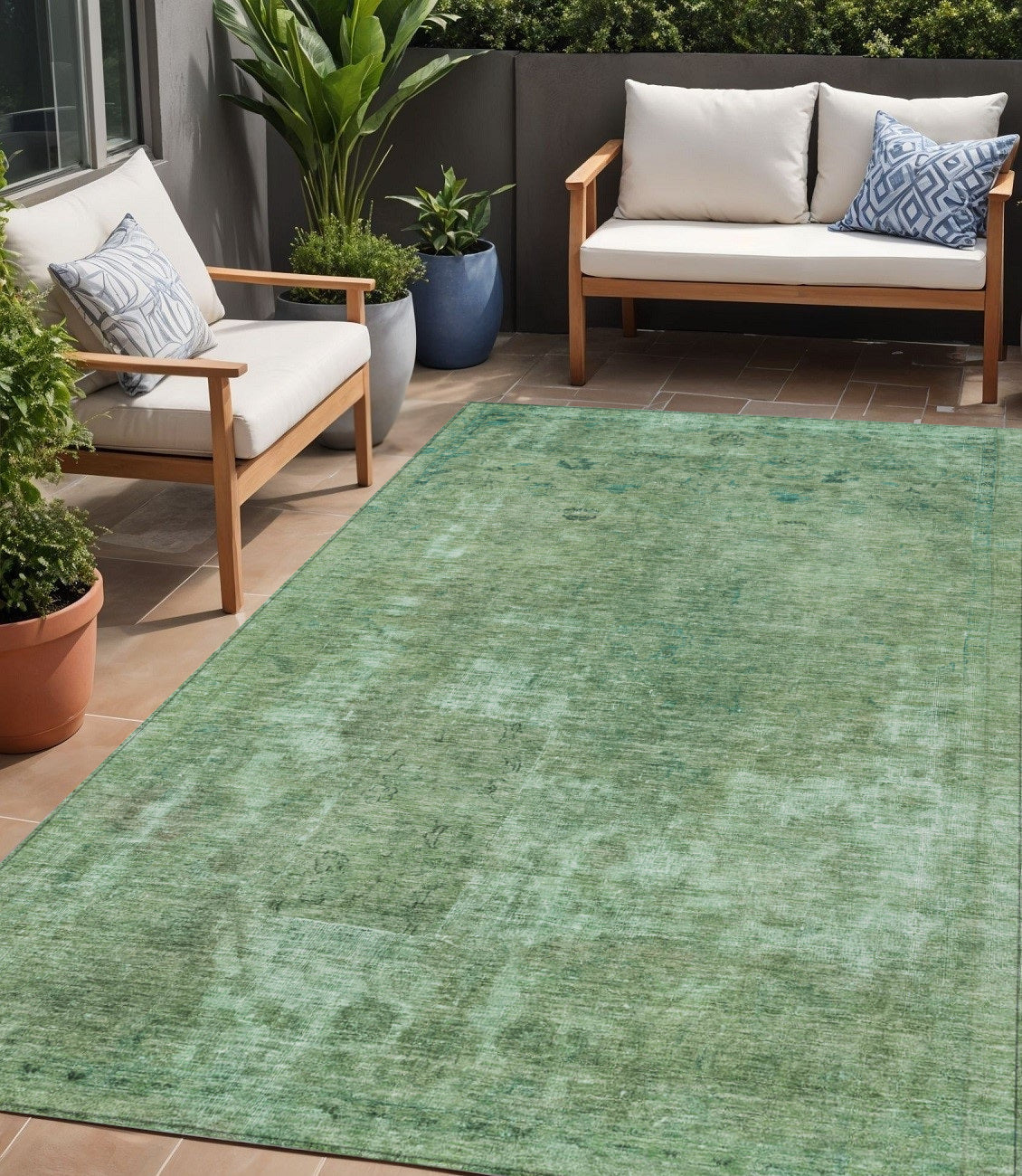 5 X 8 Sage And Mint Green Abstract Washable Indoor Outdoor Area Rug