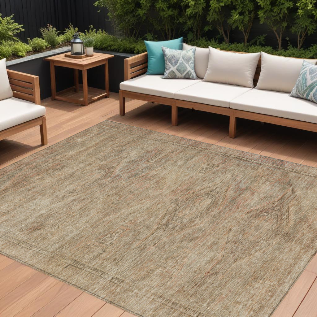 8 X 10 Beige And Taupe Aztec Washable Indoor Outdoor Area Rug