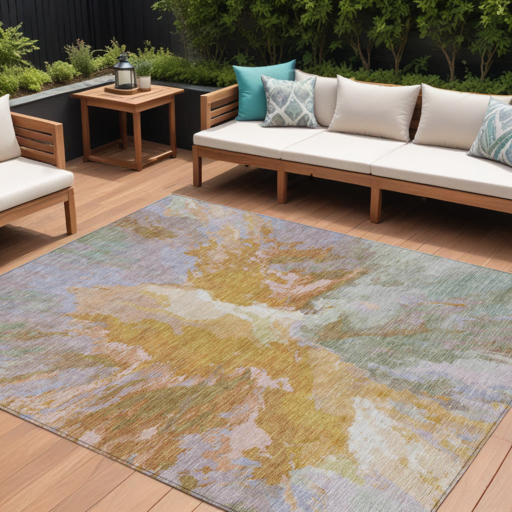 9 X 12 Rust And Lavender Abstract Washable Indoor Outdoor Area Rug