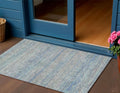 3 X 5 Blue And Charcoal Striped Washable Indoor Outdoor Area Rug