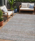 5 X 8 Linen And Gray Striped Washable Indoor Outdoor Area Rug