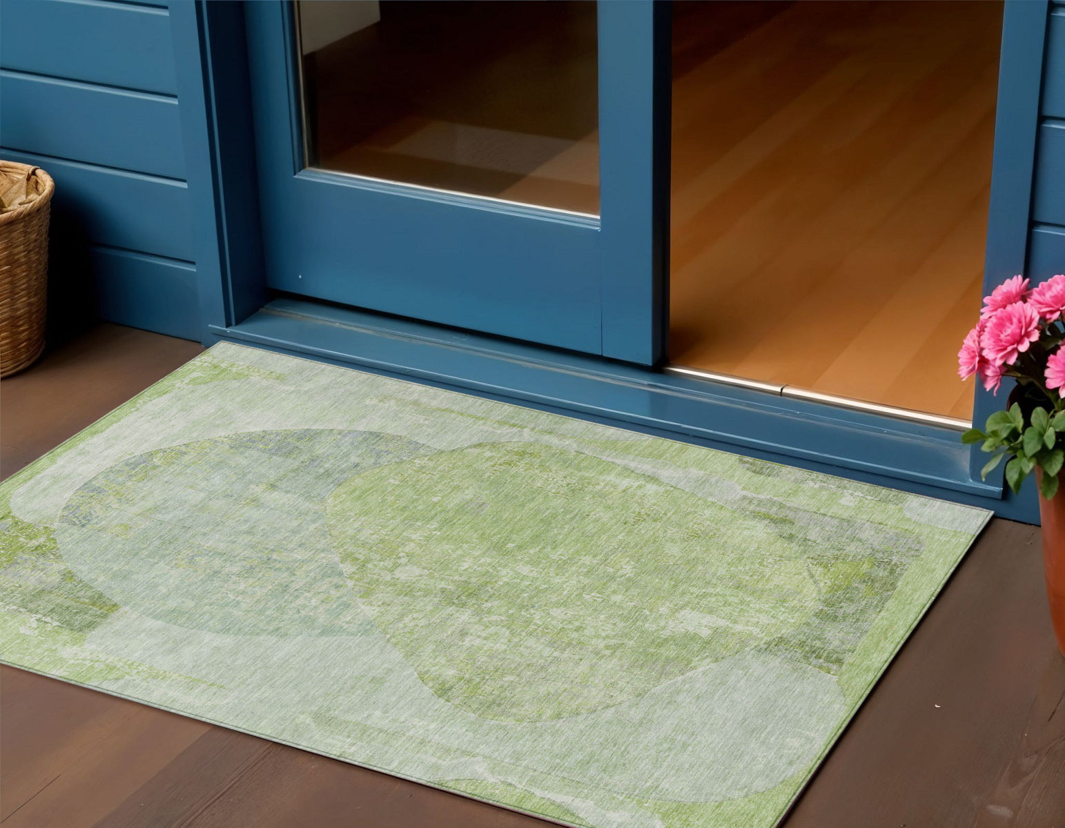3 X 5 Artichoke Green And Mint Green Abstract Washable Indoor Outdoor Area Rug
