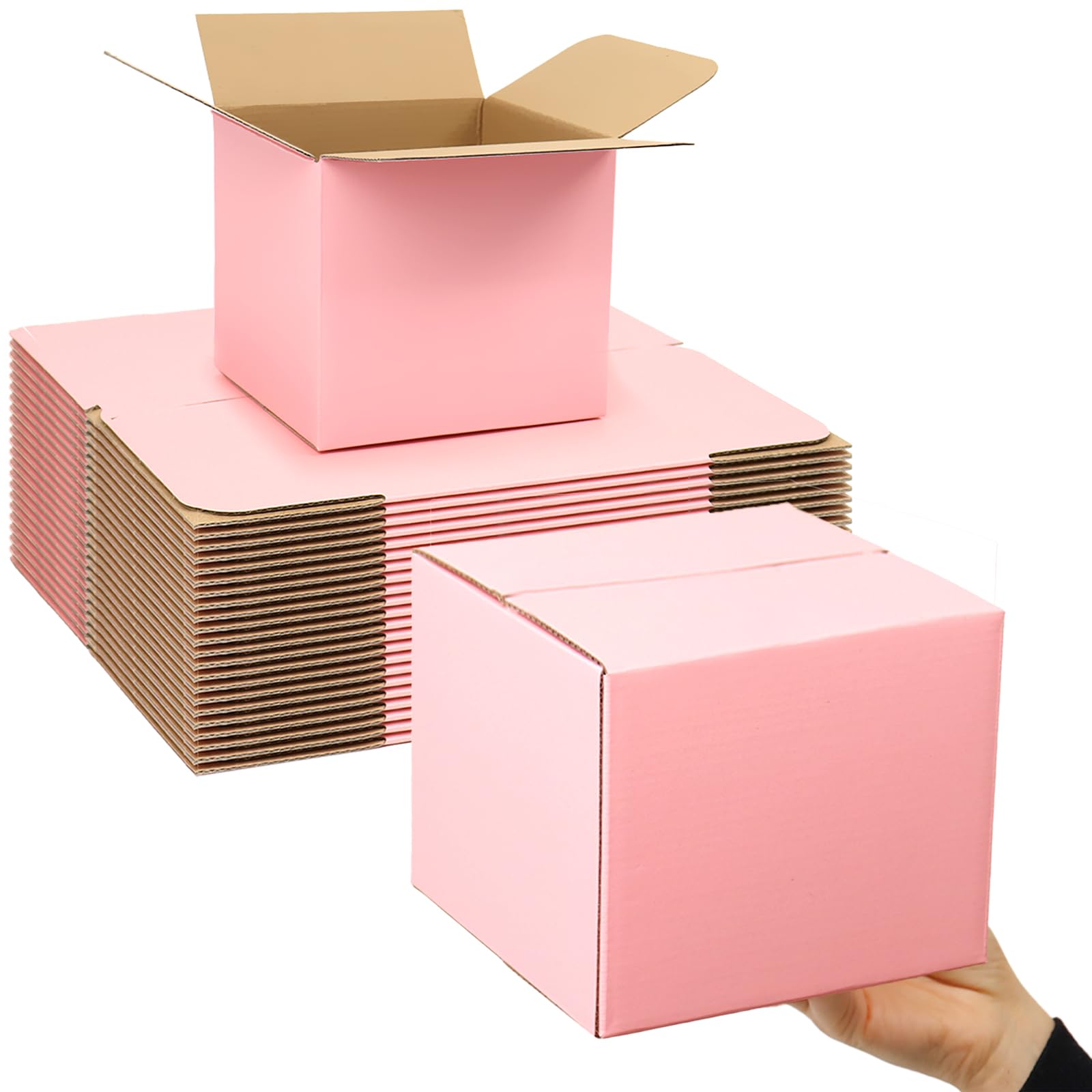 Small Shipping Boxes 6X6X6 Inches, 30 Pack Pink Corrugated Cardboard Boxes, Cube Mailer Boxes For Small Business Packaging Maili