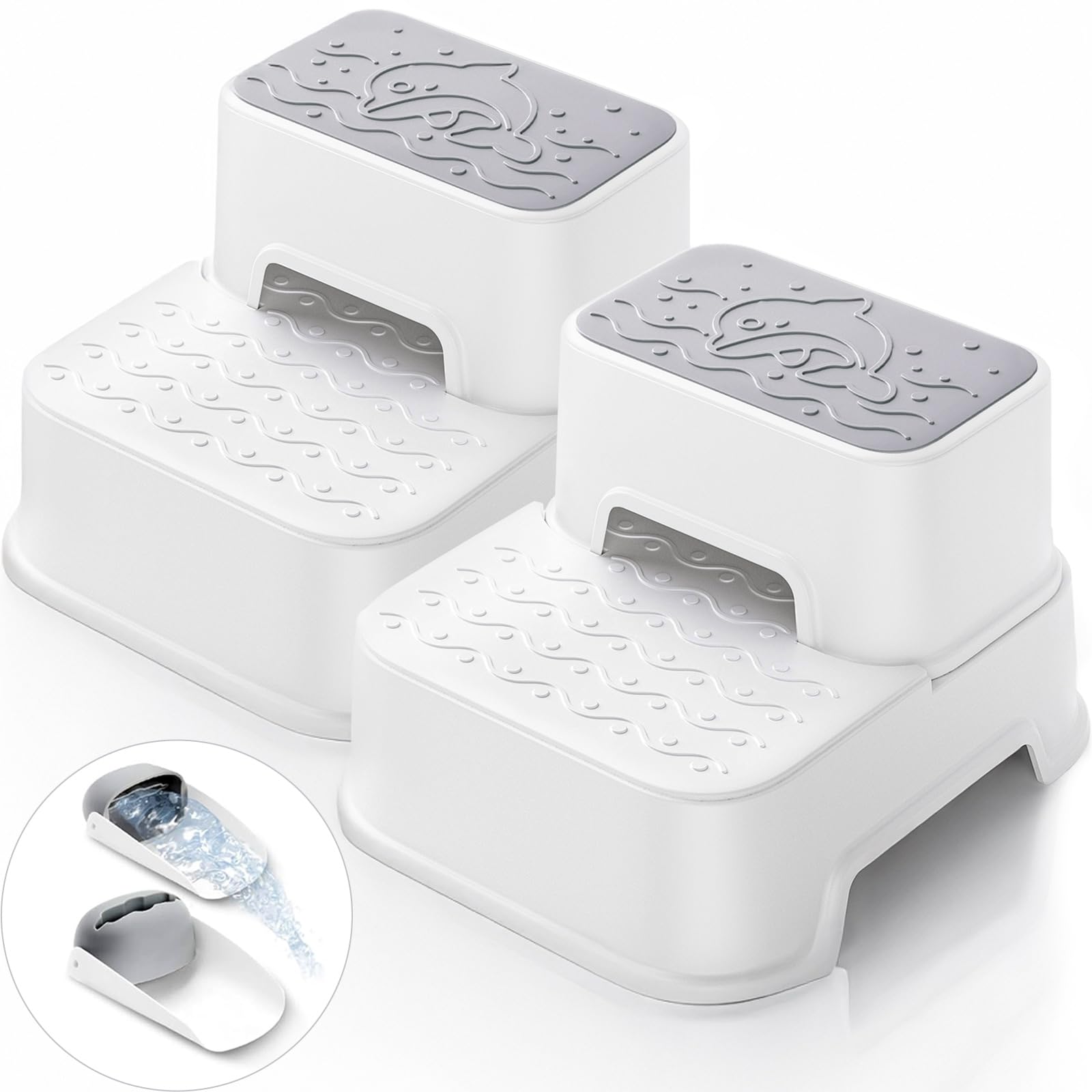 2-Step Stool for Kids - Toddler Anti-Slip Step Stool for Bathroom Sink/Toilet Potty Training/Kitchen Counter, 10 Height, 220 lbs