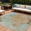 8 X 10 Teal Blue And Copper Abstract Washable Indoor Outdoor Area Rug