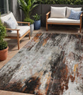 5 X 8 Gray Rust And Ivory Abstract Washable Indoor Outdoor Area Rug