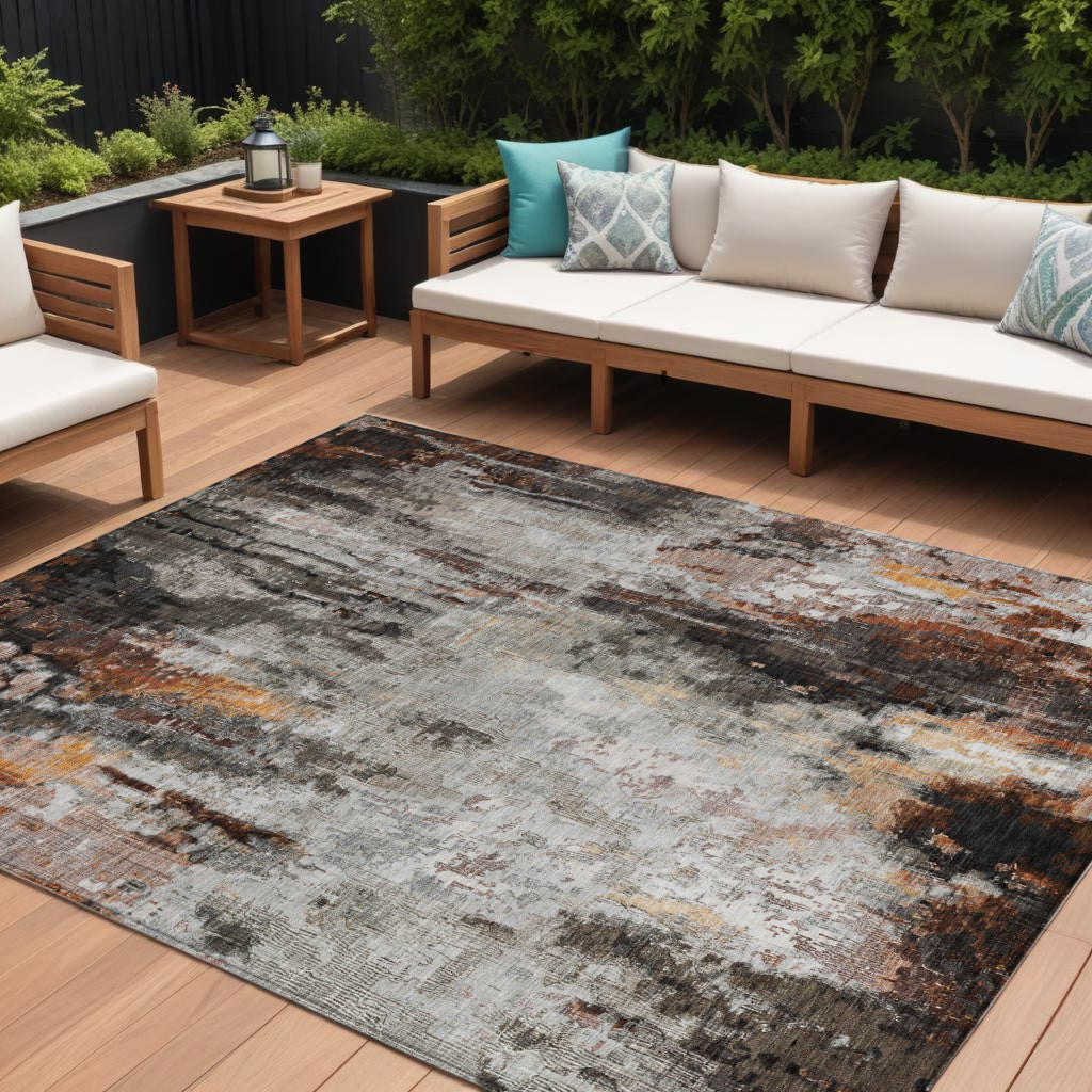 9 X 12 Gray Rust And Ivory Abstract Washable Indoor Outdoor Area Rug