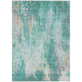 10 X 14 Teal Blue Peach And Ivory Abstract Washable Indoor Outdoor Area Rug