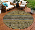 8 Gray Gold And Brown Round Medallion Washable Indoor Outdoor Area Rug