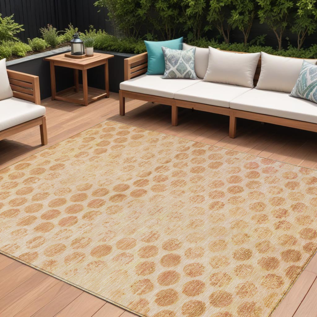 9 X 12 Peach And Rust Polka Dot Washable Indoor Outdoor Area Rug