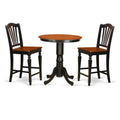 East West Furniture JACH3-BLK-W 3 Piece Kitchen Counter Height Dining Table Set Contains a Round Pub Table with Pedestal and 2 Dining Room Chairs, 36x36 Inch, Black & Cherry