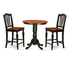 East West Furniture JACH3-BLK-W 3 Piece Kitchen Counter Height Dining Table Set Contains a Round Pub Table with Pedestal and 2 Dining Room Chairs, 36x36 Inch, Black & Cherry