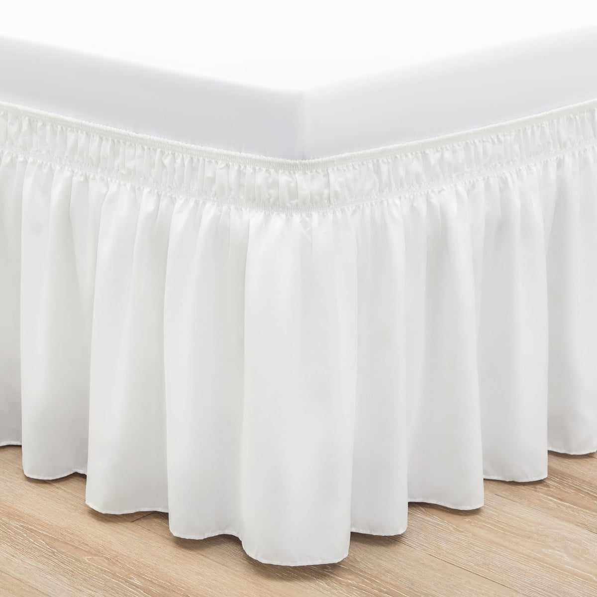 Rimela Warm White Bed Skirt King Size 12 Inch Drop, Wrap Around Elastic Adjustable Bedskirt, Bed Skirting Dust Ruffle For Bed Fr