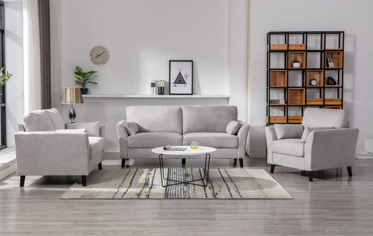 Lilola Home Damian Light Gray Velvet Fabric Sofa Loveseat Chair Living Room Set