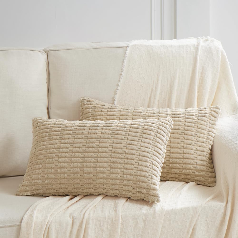 Fancy Homi 2 Packs Tan Lumbar Decorative Throw Pillow Covers 12X24 Inch For Living Room Couch Bed Sofa, Rustic Farmhouse Boho Ho