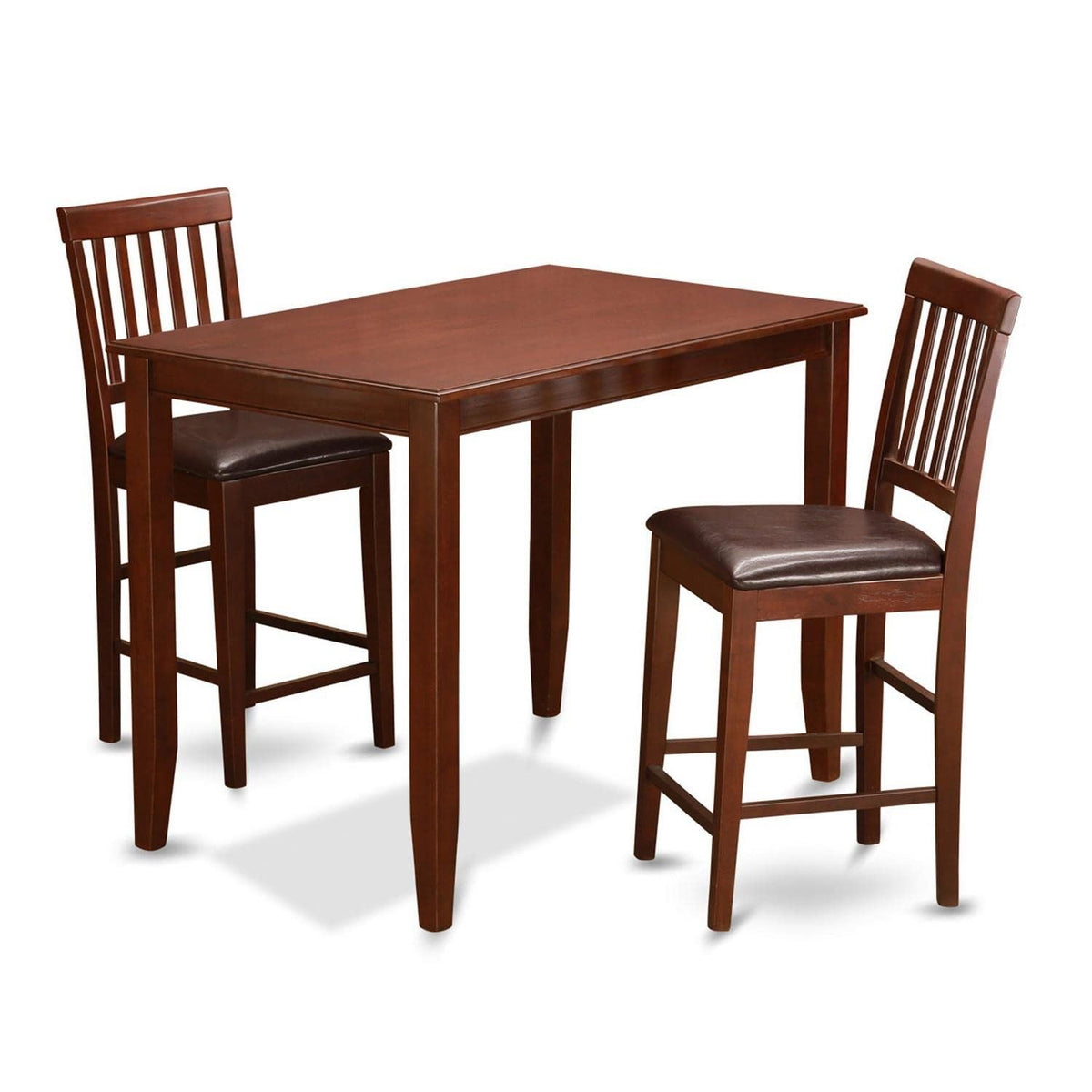 East West Furniture BUVN3-MAH-LC Buckland 3 Piece Kitchen Counter Height Set Contains a Rectangle Dining Room Table and 2 Faux Leather Upholstered Chairs, 30x48 Inch, Mahogany