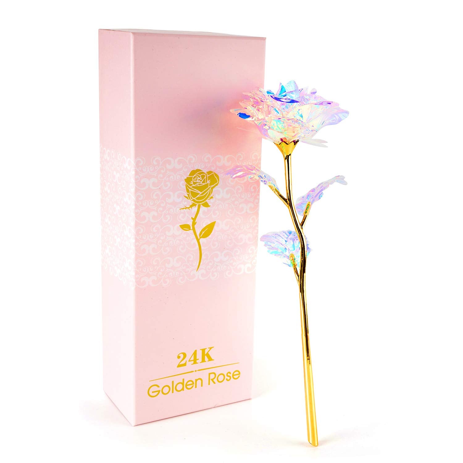 Befinr Rose Gifts for Women Mom Christmas Birthday Gifts Colorful Rainbow Enchanted Crystal Flower Gifts for Wife Daughters Sist