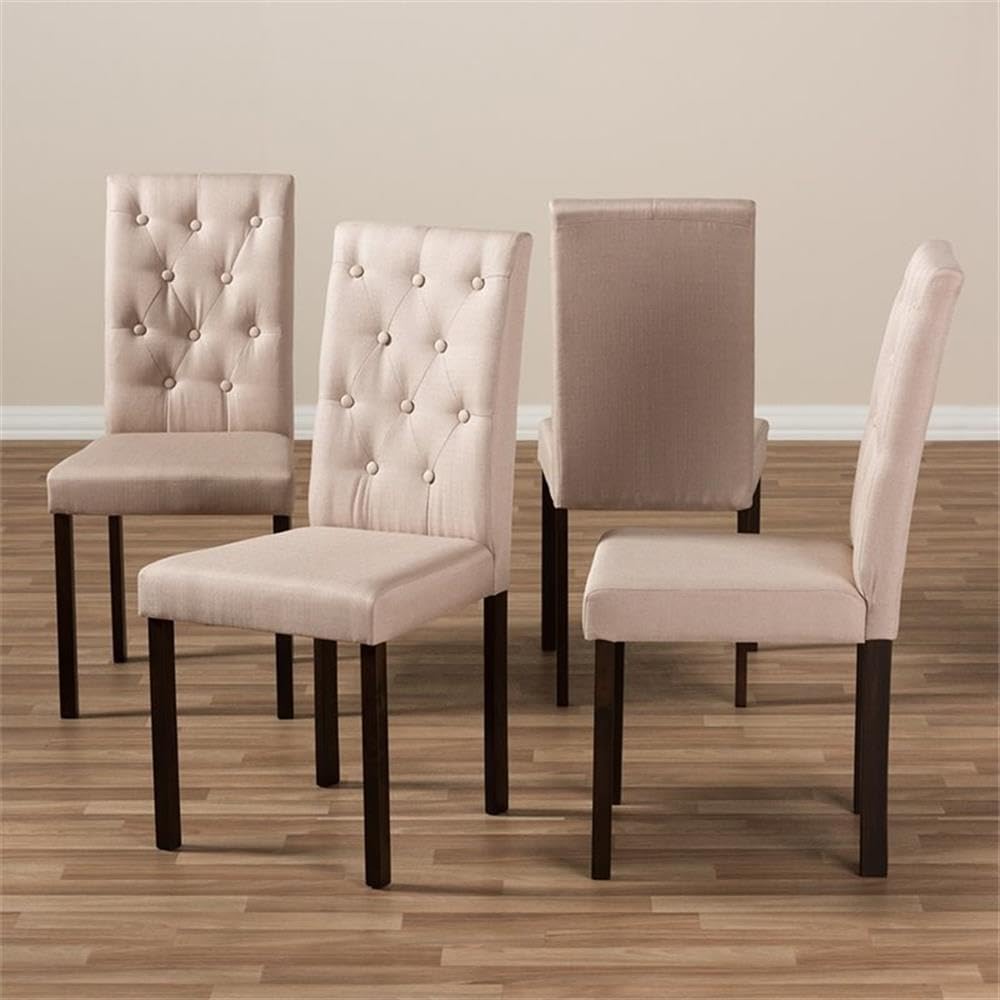 Baxton Studio Gardner Modern and Contemporary Dark Brown Finished Grey Fabric Upholstered Dining Chair (Set of 4) Beige