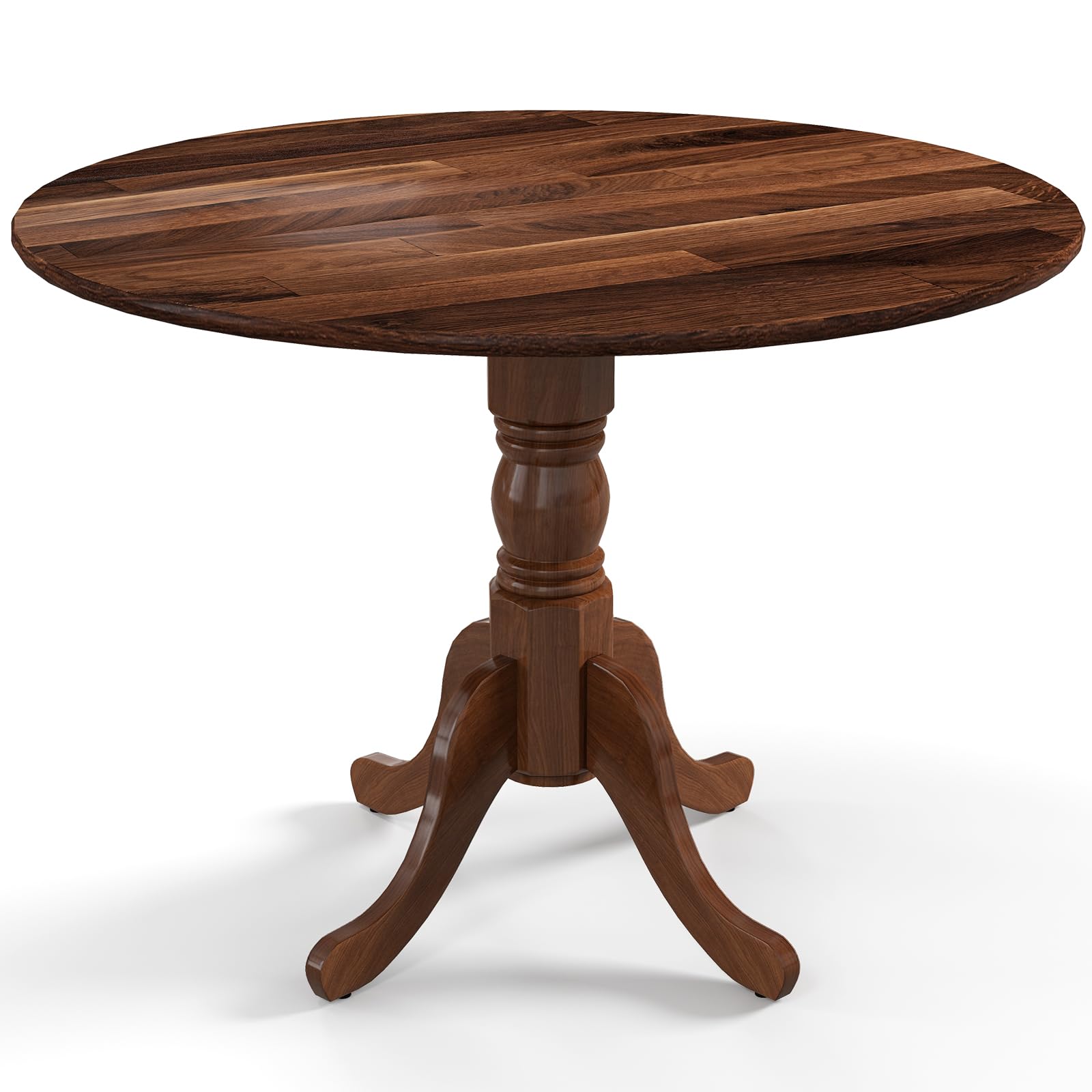 Giantex Round Dining Table, 40' D X 29' H, Rubber Wood Pedestal Table W/Round Tabletop & Curved Trestle Legs, 4-Person Dinner Table For Kitchen, Dining Room, Restaurant (Walnut)