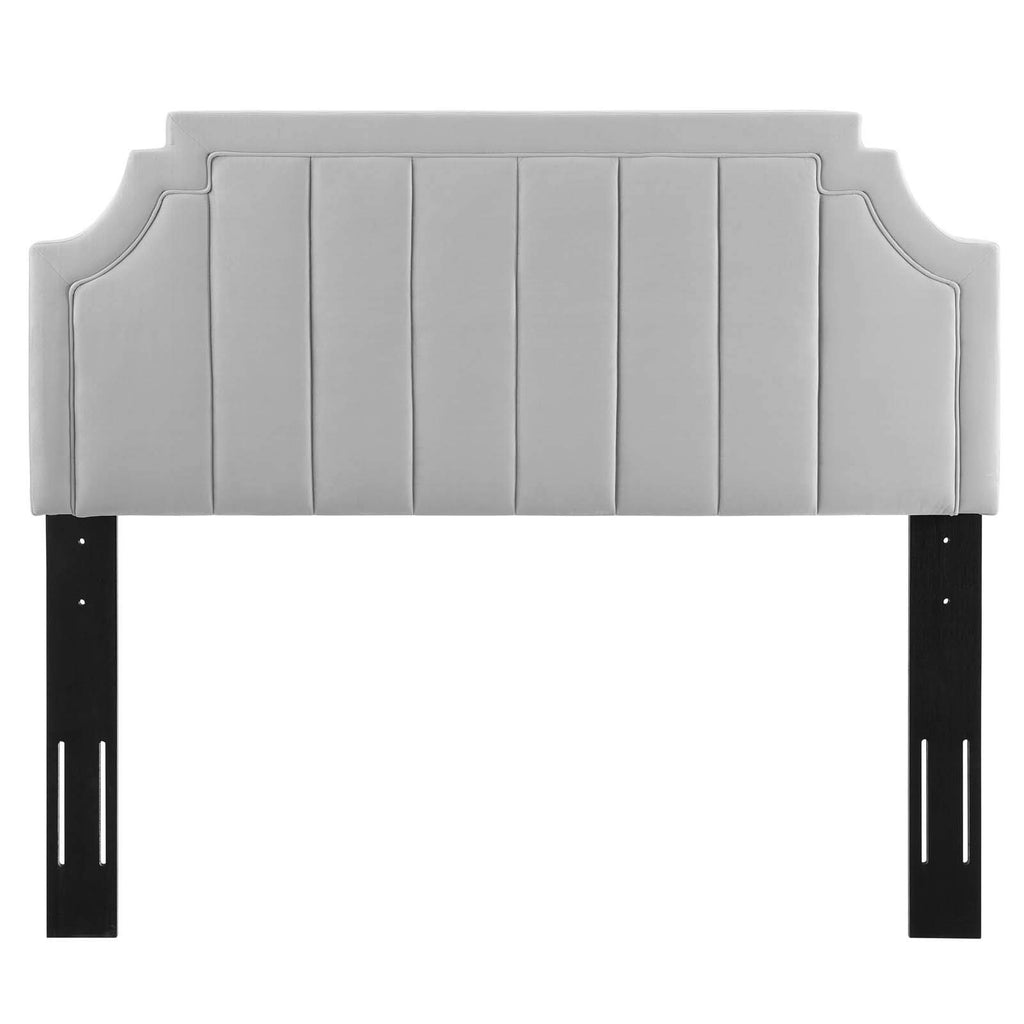 Modway Alyona Channel Tufted Performance Velvet Full/Queen Headboard in Light Gray