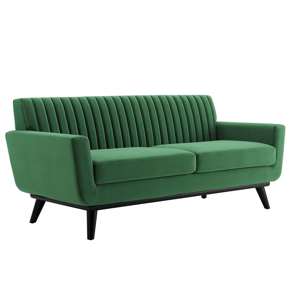 Modway Engage Channel Tufted Performance Velvet Loveseat in Emerald