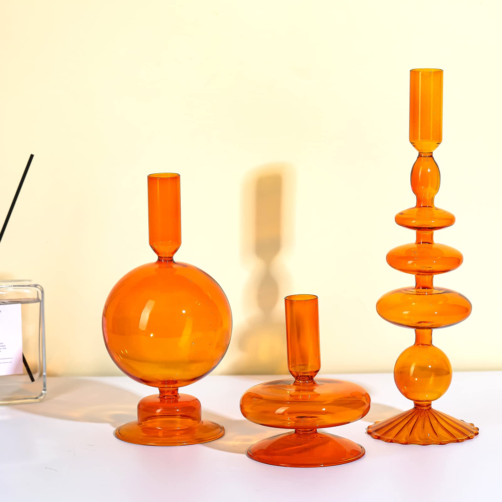 Rtteri 3 Pcs Glass Candlestick Holders Glass Taper Candle Holders Groovy Candlestick Wavy Elegant Glass Candlestick for Home Par