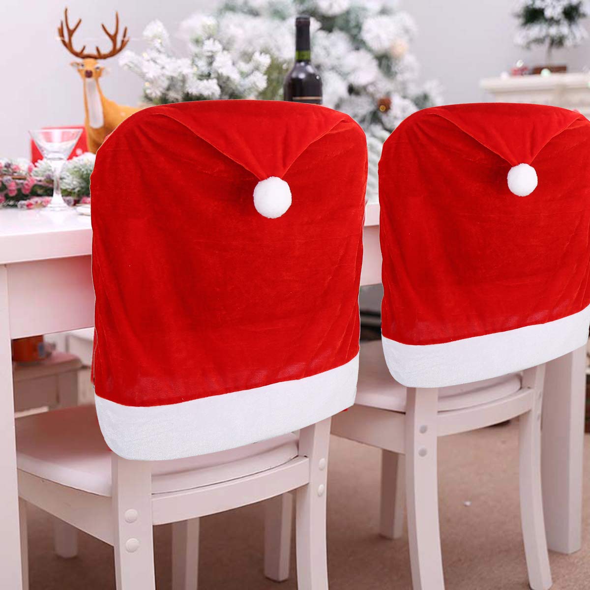 1 Set Of 2 Pcs Red Hat Dining Chair Slipcovers