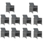 vidaXL Patio Dining Set 15 Piece with Cushions Garden Outdoor Lawn Yard Terrace Balcony Table and Chair Seat Seating Furniture Poly Rattan Gray