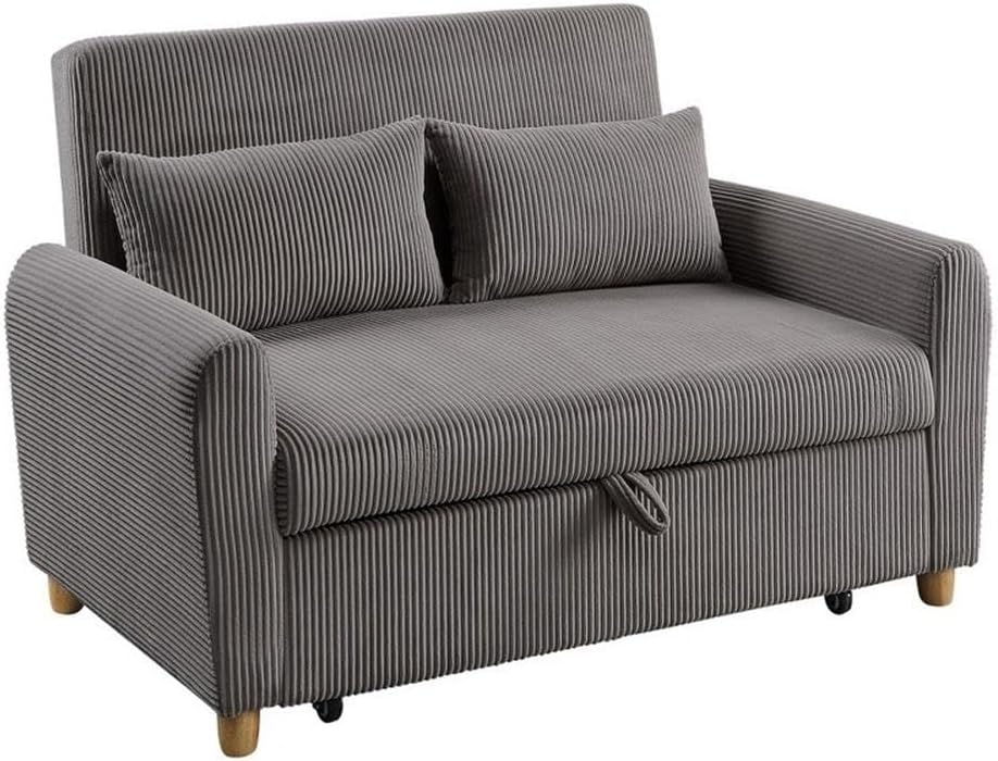 Justine 54W Brown Corduroy Convertible Sleeper Loveseat